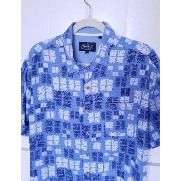 NAT NAST Luxury Originals Shirt Silk Blend Camp Poker Button Shirt Men's XL Blue - Picture 1 of 9